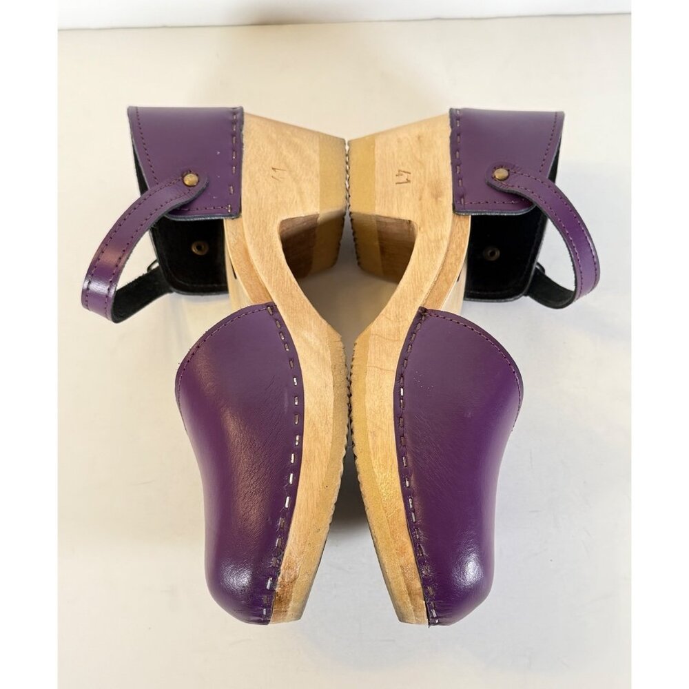 Sven Closed Heel Clogs Mary Janes Smooth Leather Purple - Picture 4 of 11